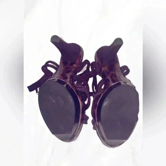 BCBG generation platform strappy leopard brown suede braided leather heel 8 - Picture 4 of 4